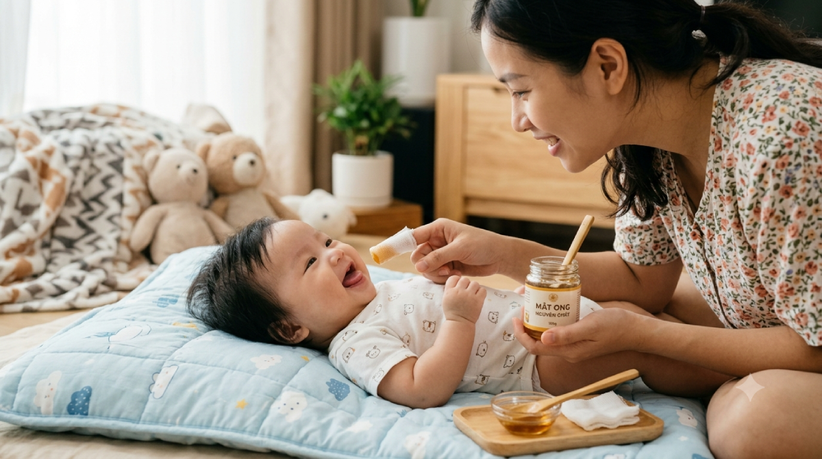 Rơ lưỡi cho bé bằng mật ong có tốt không? Có nên áp dụng cho trẻ sơ sinh? Ro luoi cho be bang mat ong
