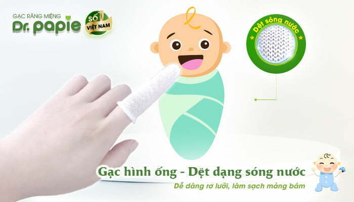 Gạc Dr.Papie thiết kế hình ống xỏ ngón vừa vặn rất dễ rơ