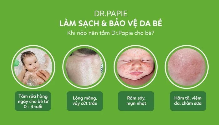 Sữa tắm Dr.Papie giúp làm sạch và ngăn ngừa hầu hết các vấn đề ngoài da