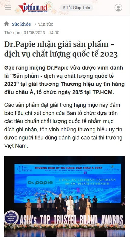 Báo Vietnamnet đưa tin về Dr.Papie