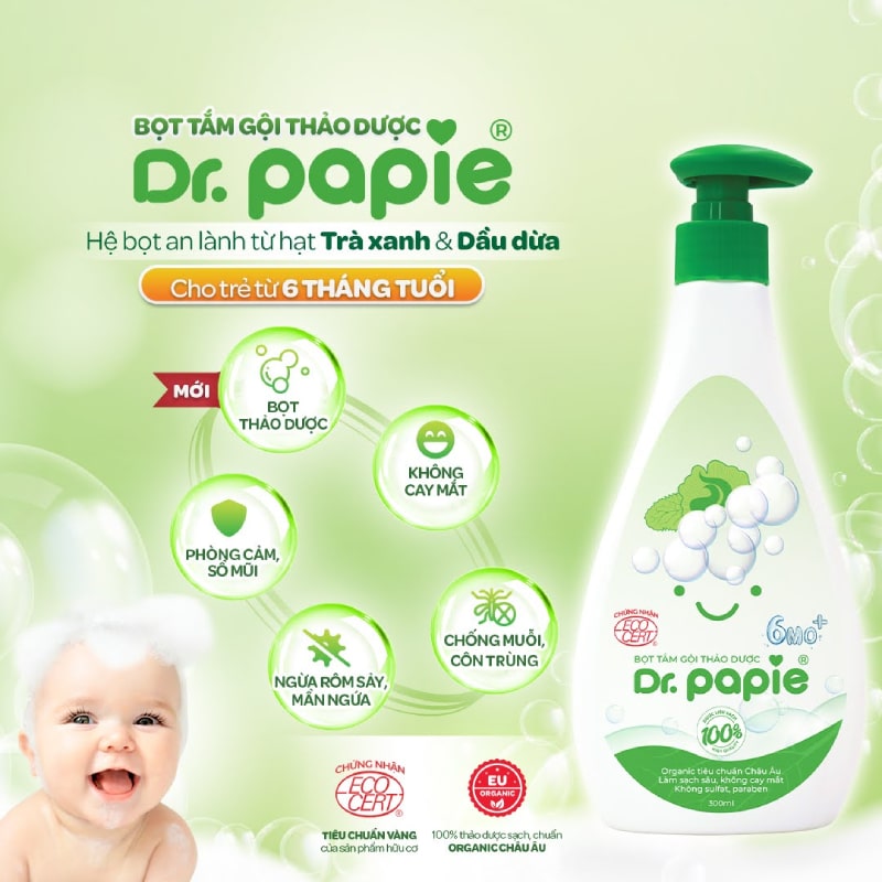 Sữa tắm Dr.Papie có chứa các thành phần giữ ẩm, phòng cảm sốt