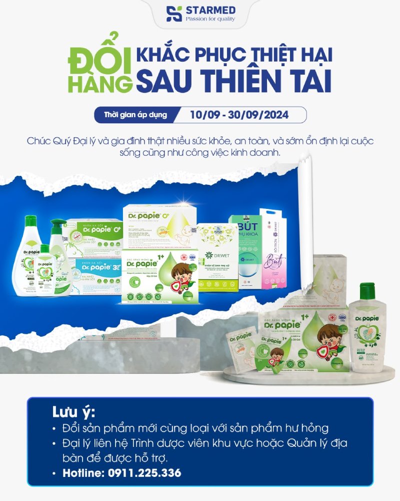 Thông Báo: Dr.Papie Thu Hồi Sản Phẩm Hư Hỏng Do Tác Động Của Bão Số 3 Yagi