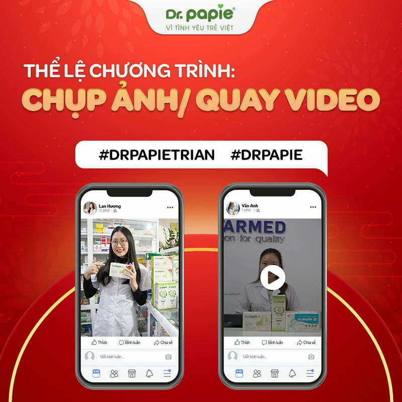 Chương trình TRI ÂN RỘN RÀNG - NHẬN VÀNG TÀI LỘC 2023 Khách hàng chụp ảnh hoặc quay video với bộ 3 sản phẩm nhà Dr.Papie