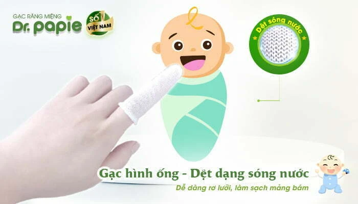 Có nên rơ lưỡi cho trẻ sơ sinh không? Những lưu ý quan trọng Gạc Dr.Papie thiết kế hình ống xỏ ngón vừa vặn rất dễ rơ