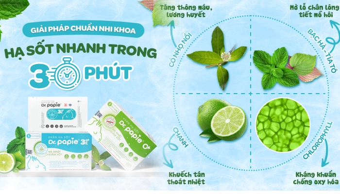 Công thức hoàn hảo không thể thêm bớt: Hạ sốt 4 thành phần từ Khăn hạ sốt Dr.Papie Khăn lau hạ sốt Dr.Papie với công thức hạ sốt 4 thành phần thảo dược