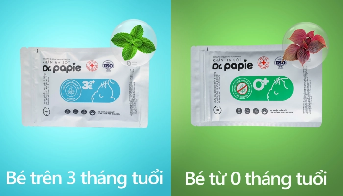 Công thức hoàn hảo không thể thêm bớt: Hạ sốt 4 thành phần từ Khăn hạ sốt Dr.Papie Khăn 0+ có thành phần tía tô, trong khi ở 3M0+ là bạc hà