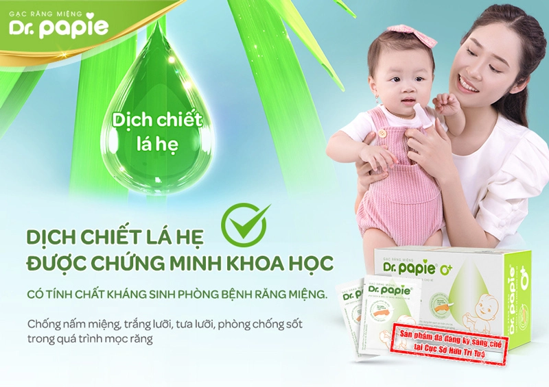 Gạc Dr.Papie công thức sáng chế độc quyền 4P thành phần bảo vệ răng miệng bé yêu Dịch chiết lá hẹ của Gạc 4P Dr.Papie