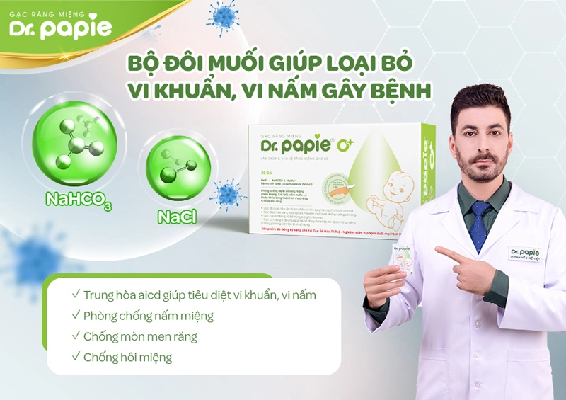 Gạc Dr.Papie công thức sáng chế độc quyền 4P thành phần bảo vệ răng miệng bé yêu Bộ đôi loại bỏ vi khuẩn gạc 4P Dr.Papie