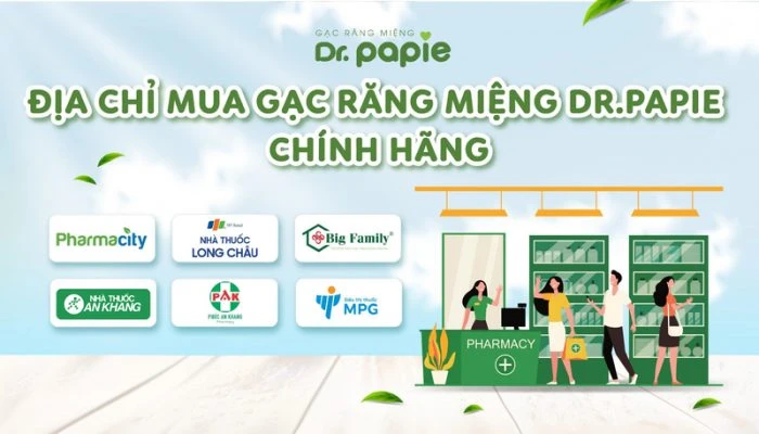 Gạc răng miệng Dr.Papie được bán tại các hệ thống nhà thuốc, quầy thuốc lớn nhỏ trên toàn quốc