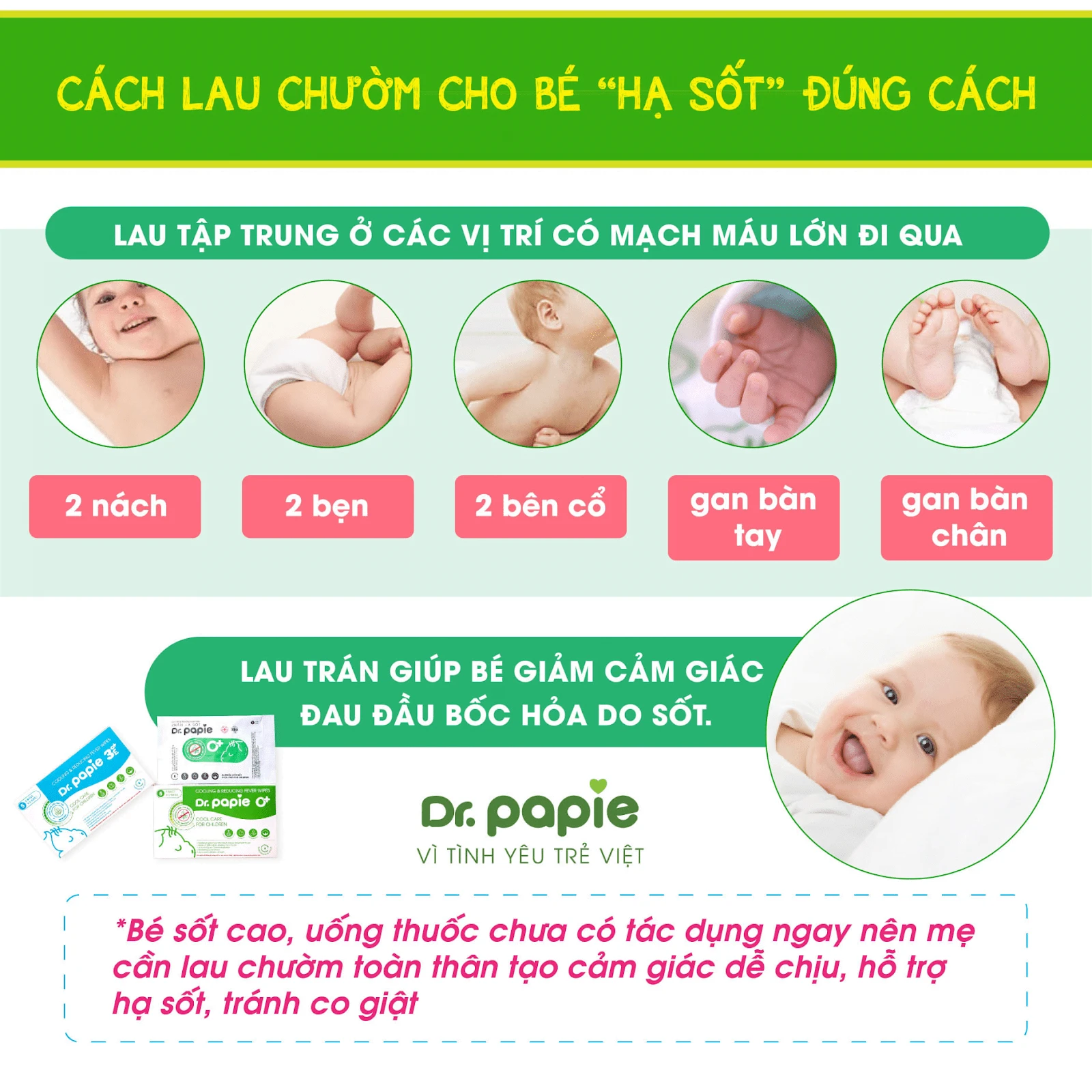 Mẹo hạ sốt sau tiêm phòng hiệu quả từ chuyên gia nhi khoa Lau chườm hạ sốt đúng cách bằng khăn hạ sốt Dr.Papie