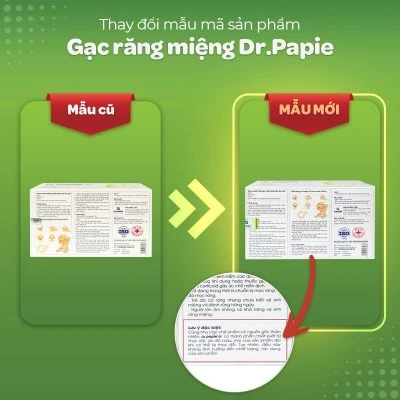 Nhãn hàng Dr.Papie thông báo thay đổi bao bì sản phẩm Mặt sau hộp Gạc răng miệng Dr.Papie