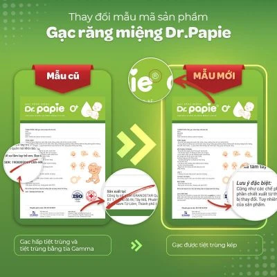Nhãn hàng Dr.Papie thông báo thay đổi bao bì sản phẩm Tờ HDSD Gạc răng miệng Dr.Papie