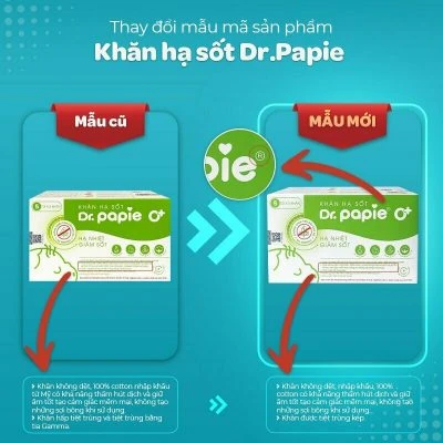 Nhãn hàng Dr.Papie thông báo thay đổi bao bì sản phẩm Mặt trước hộp Khăn hạ sốt Dr.Papie