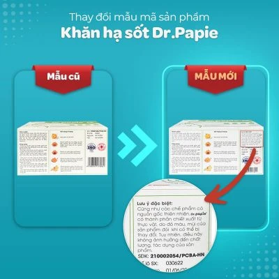 Nhãn hàng Dr.Papie thông báo thay đổi bao bì sản phẩm Mặt sau hộp Khăn hạ sốt Dr.Papie