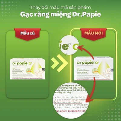 Nhãn hàng Dr.Papie thông báo thay đổi bao bì sản phẩm Mặt trước hộp Gạc răng miệng Dr.Papie
