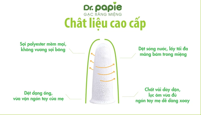 Review gạc răng miệng Dr.Papie được hàng triệu mẹ tin dùng Chất liệu gạc polyester cao cấp