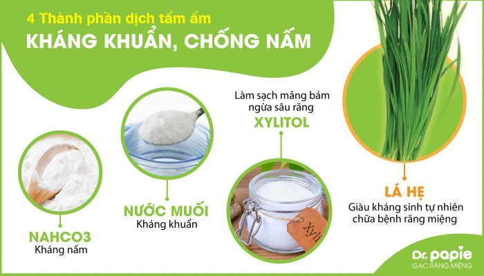 Review gạc răng miệng Dr.Papie được hàng triệu mẹ tin dùng Gạc Dr.Papie được tẩm ẩm bởi 4 thành phần có tác dụng kháng khuẩn, chống nấm phù hợp để rơ lưỡi cho trẻ sơ sinh hàng ngày