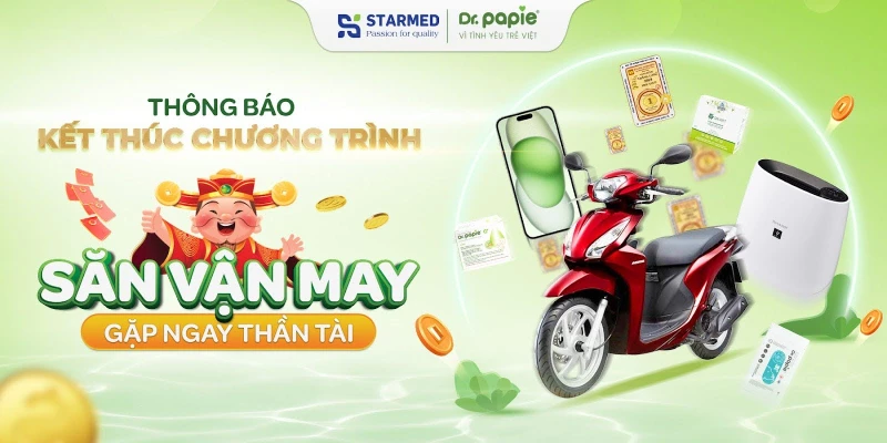 Tổng kết chương trình khuyến mãi “Dr.Papie - Săn vận may gặp ngay thần tài” Chương trình Săn Vận May Gặp Ngay Thần Tài đã kết thúc vào ngày 15/05/2024
