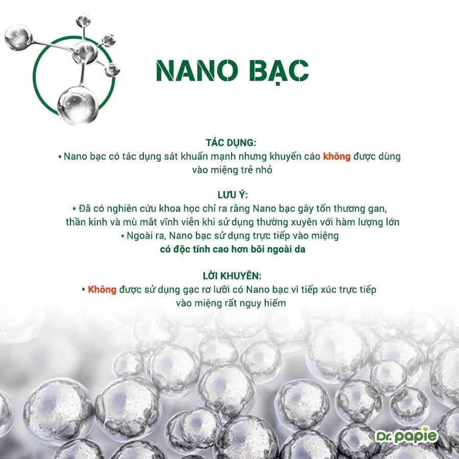 Thận trọng khi chọn thành phần gạc răng miệng cho bé Nano bạc rất nguy hiểm khi sử dụng vào miệng cho bé. Mẹ tuyệt đối không sử dụng gạc có Nano bạc