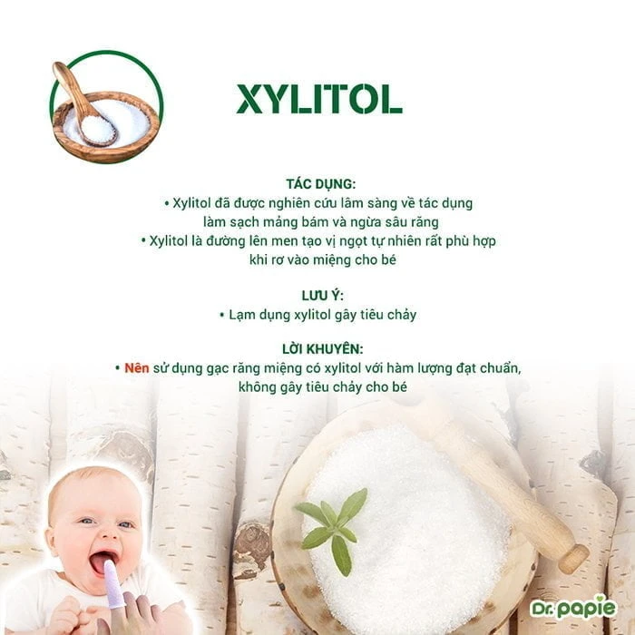 Thận trọng khi chọn thành phần gạc răng miệng cho bé Mẹ nên sử dụng gạc có Xylitol với công thức đạt chuẩn