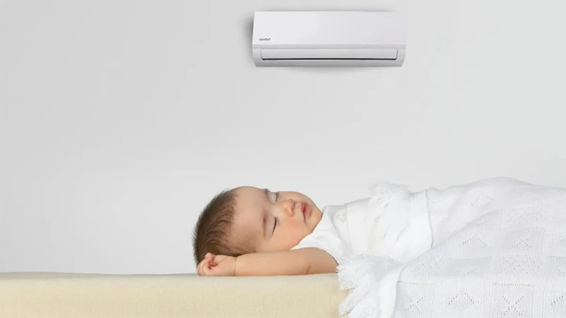 Nhiệt độ điều hoà cho trẻ sơ sinh nên để trong khoảng 26-28 độ C Nhiệt độ điều hoà cho trẻ sơ sinh nên để trong khoảng 26-28 độ C