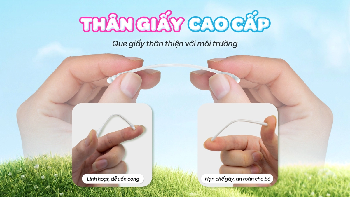 Tăm bông thân giấy Dr.Papie (cho bé 0–2 tuổi) Thân tăm bông Dr.Papie bằng giấy cao cấp