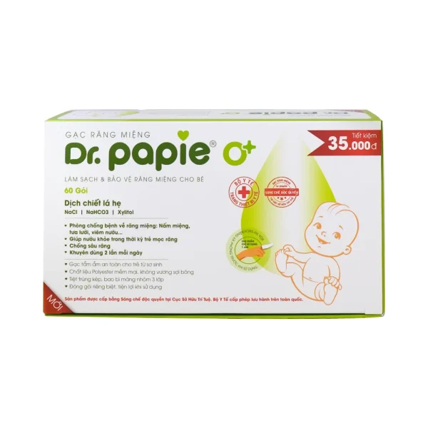 Gạc răng miệng Dr.Papie 0+ (hộp 60 gói)