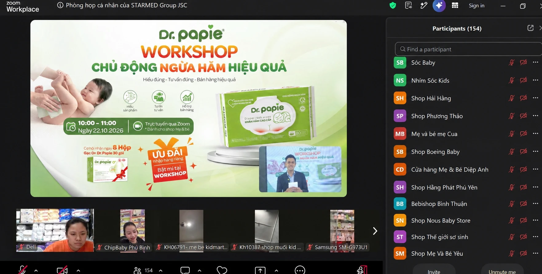 Workshop Khăn hăm Dr.Papie: Lan tỏa giải pháp chủ động ngừa hăm hiệu quả cho bé Toàn cảnh Workshop Khăn hăm Dr.Papie trên nền tảng Zoom